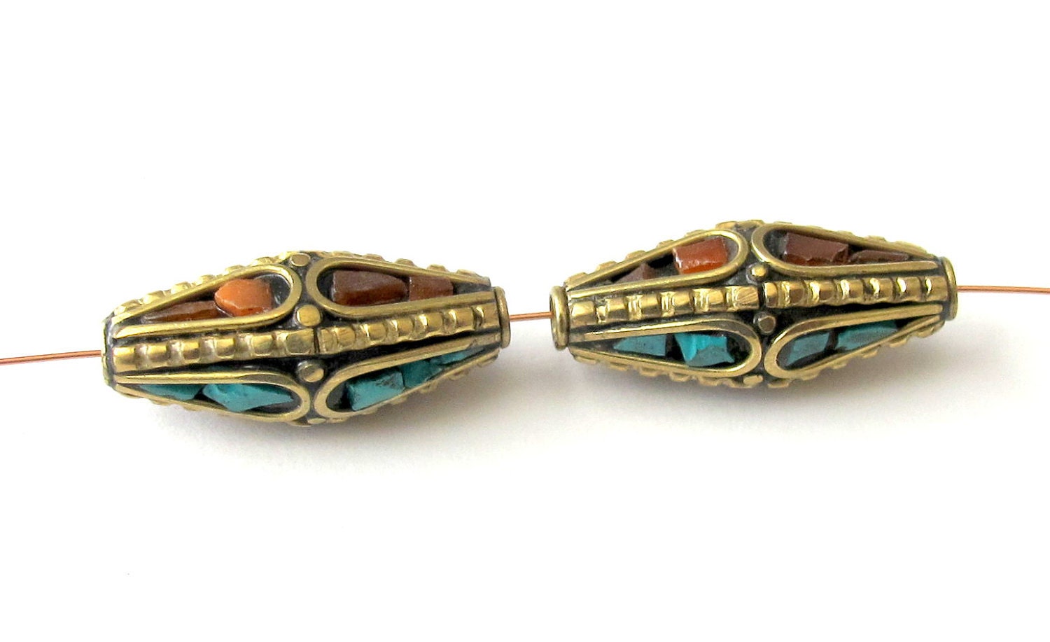 2 Beads Bicone brass beads from Nepal- BD003
