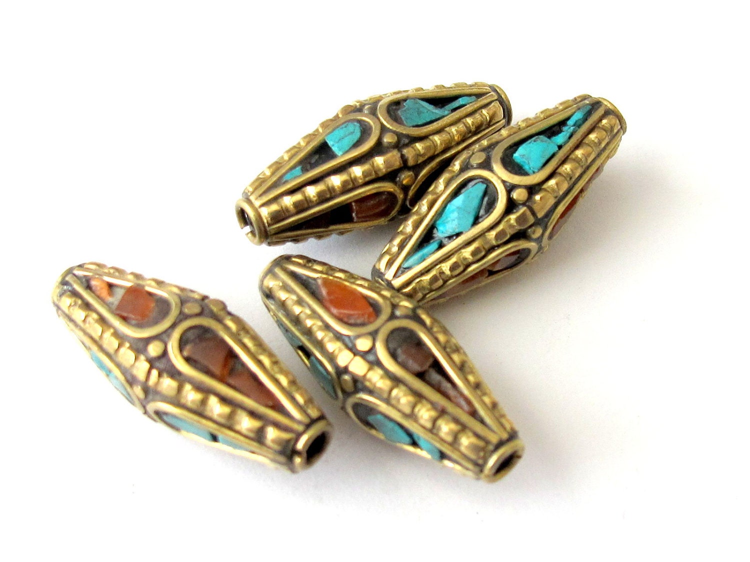 2 Beads Bicone brass beads from Nepal- BD003