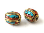 Tibetan beads with turquoise inlay - 2 beads -BD005