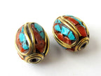 Tibetan beads with turquoise inlay - 2 beads -BD005