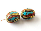 Tibetan beads with turquoise inlay - 2 beads -BD005