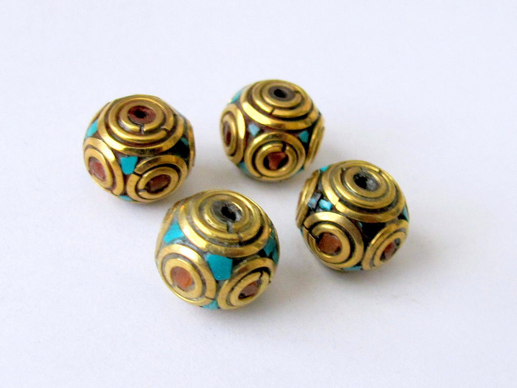 Tibetan beads - nepal beads -Nepalese brass beads - ethnic beads - 2 beads set - BD072