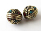 Nepali beads inlaid with turquoise and - 1 bead-BD022