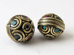 Nepali beads inlaid with turquoise and - 1 bead-BD022