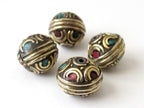 Nepali beads inlaid with turquoise and - 1 bead-BD022
