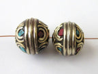 Nepali beads inlaid with turquoise and - 1 bead-BD022