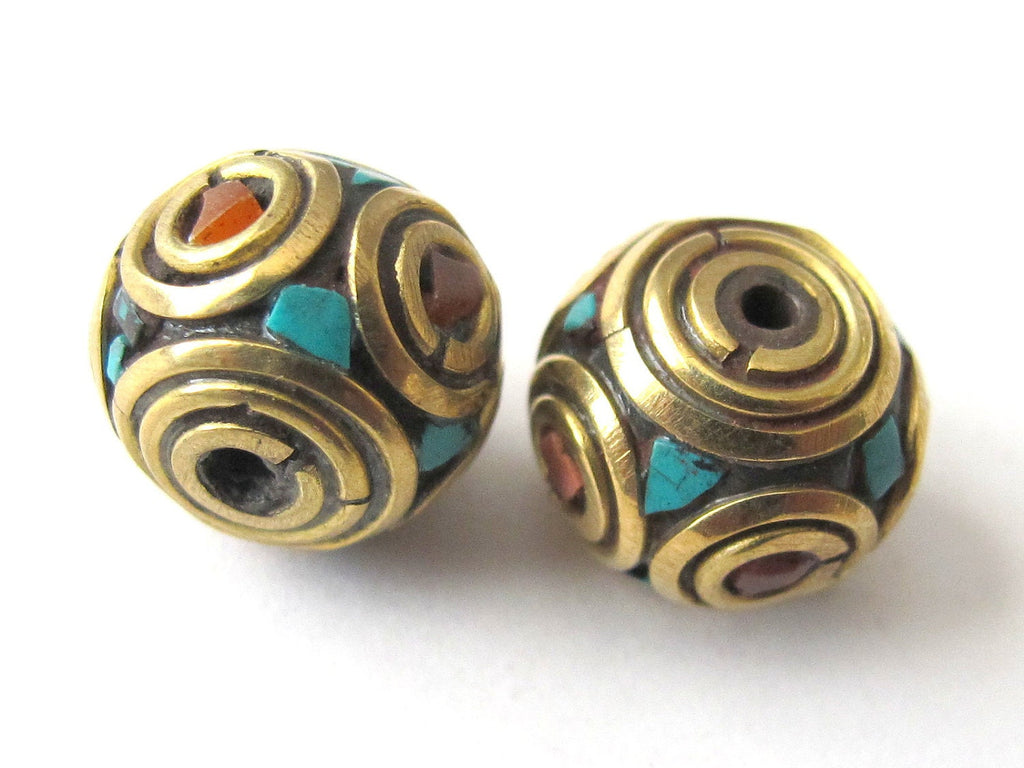 Tibetan beads - nepal beads -Nepalese brass beads - ethnic beads - 2 beads set - BD072
