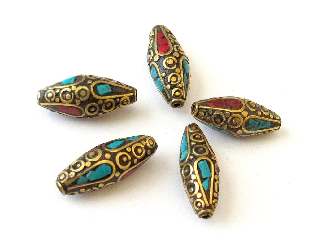 Beautiful Filigree long nepalese brass beads - 1 bead -BD034