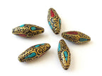 Beautiful Filigree long nepalese brass beads - 1 bead -BD034