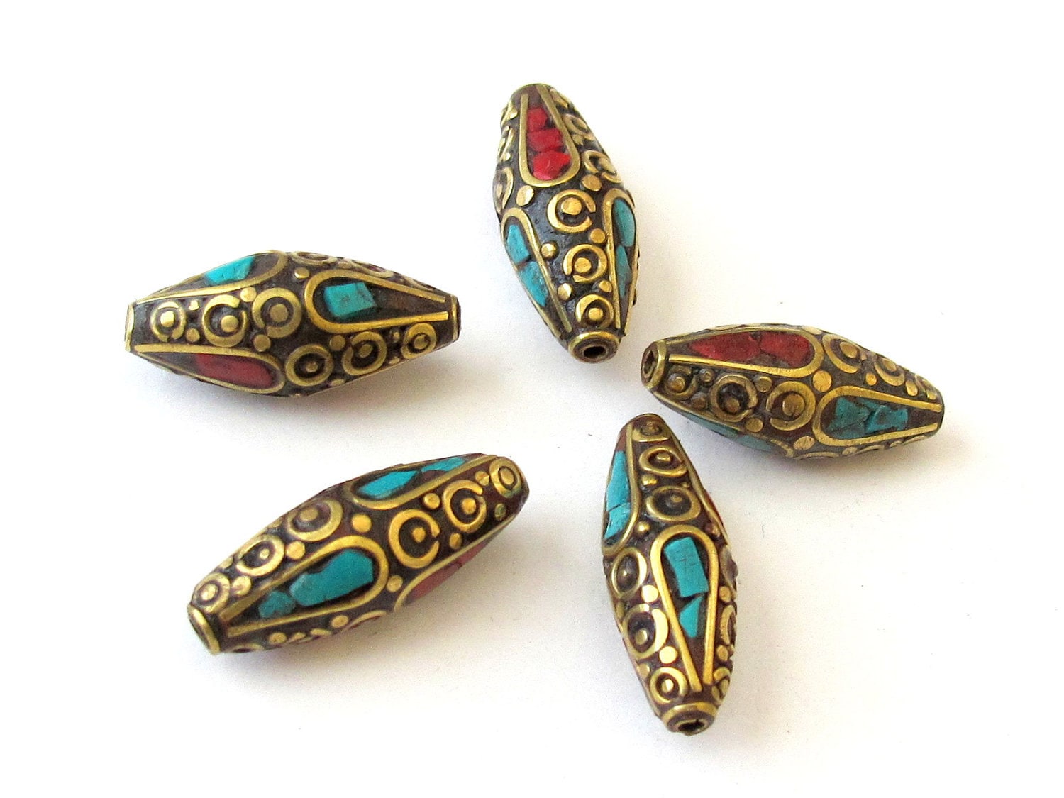 Beautiful Filigree long nepalese brass beads - 1 bead -BD034
