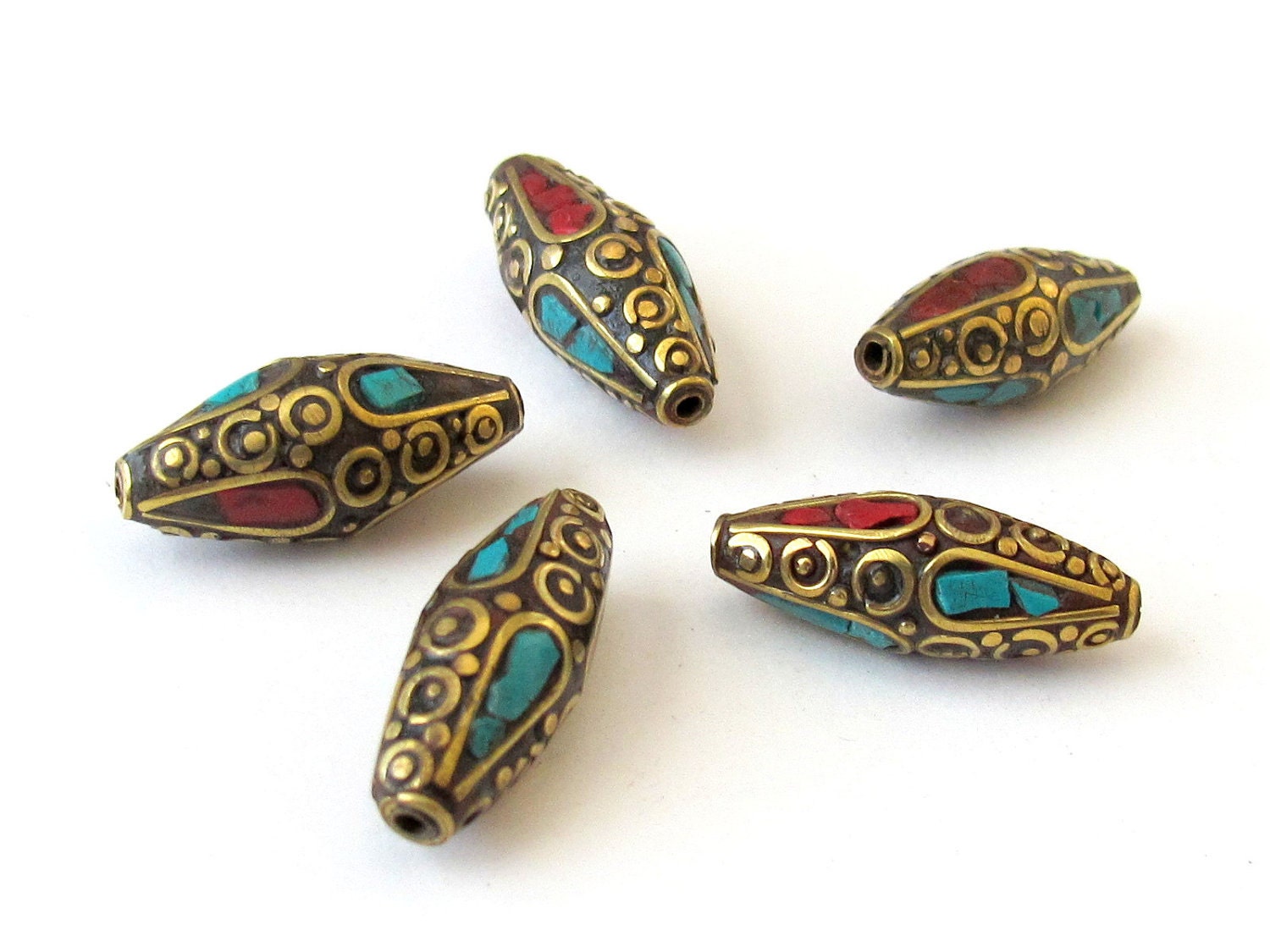 Beautiful Filigree long nepalese brass beads - 1 bead -BD034