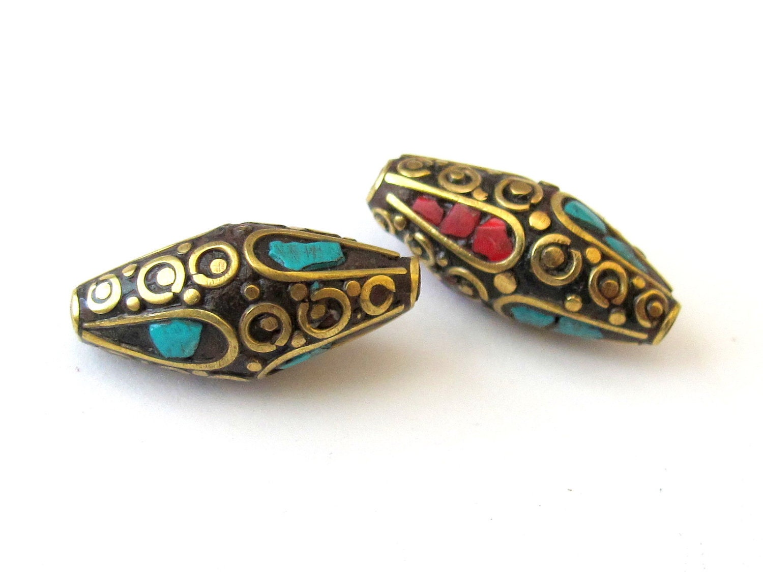 Beautiful Filigree long nepalese brass beads - 1 bead -BD034