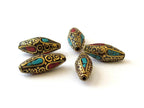 Beautiful Filigree long nepalese brass beads - 1 bead -BD034
