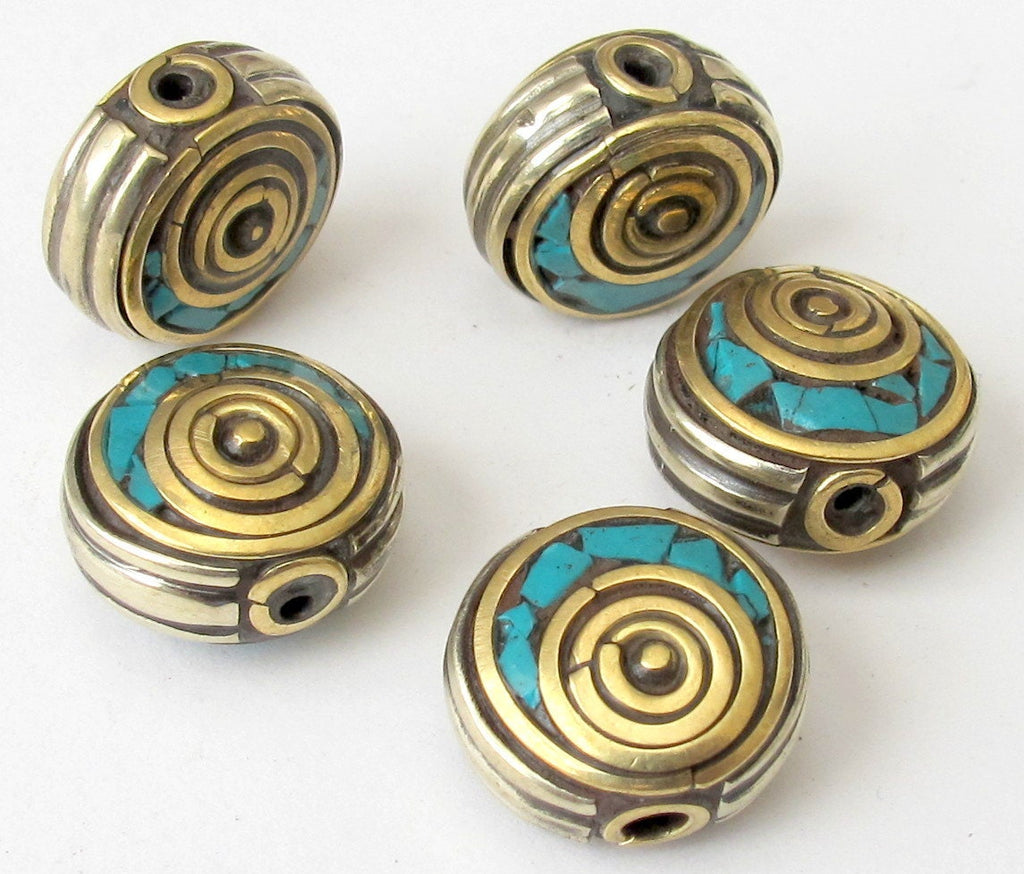 Brass Oval disc shape nepal beads - 2 beads - BD070