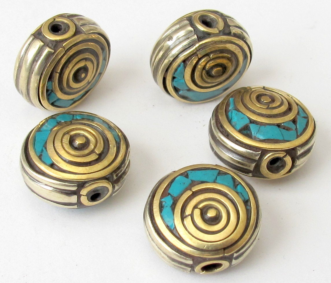 Brass Oval disc shape nepal beads - 2 beads - BD070
