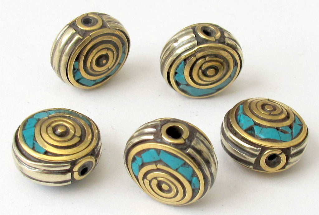 Brass Oval disc shape nepal beads - 2 beads - BD070