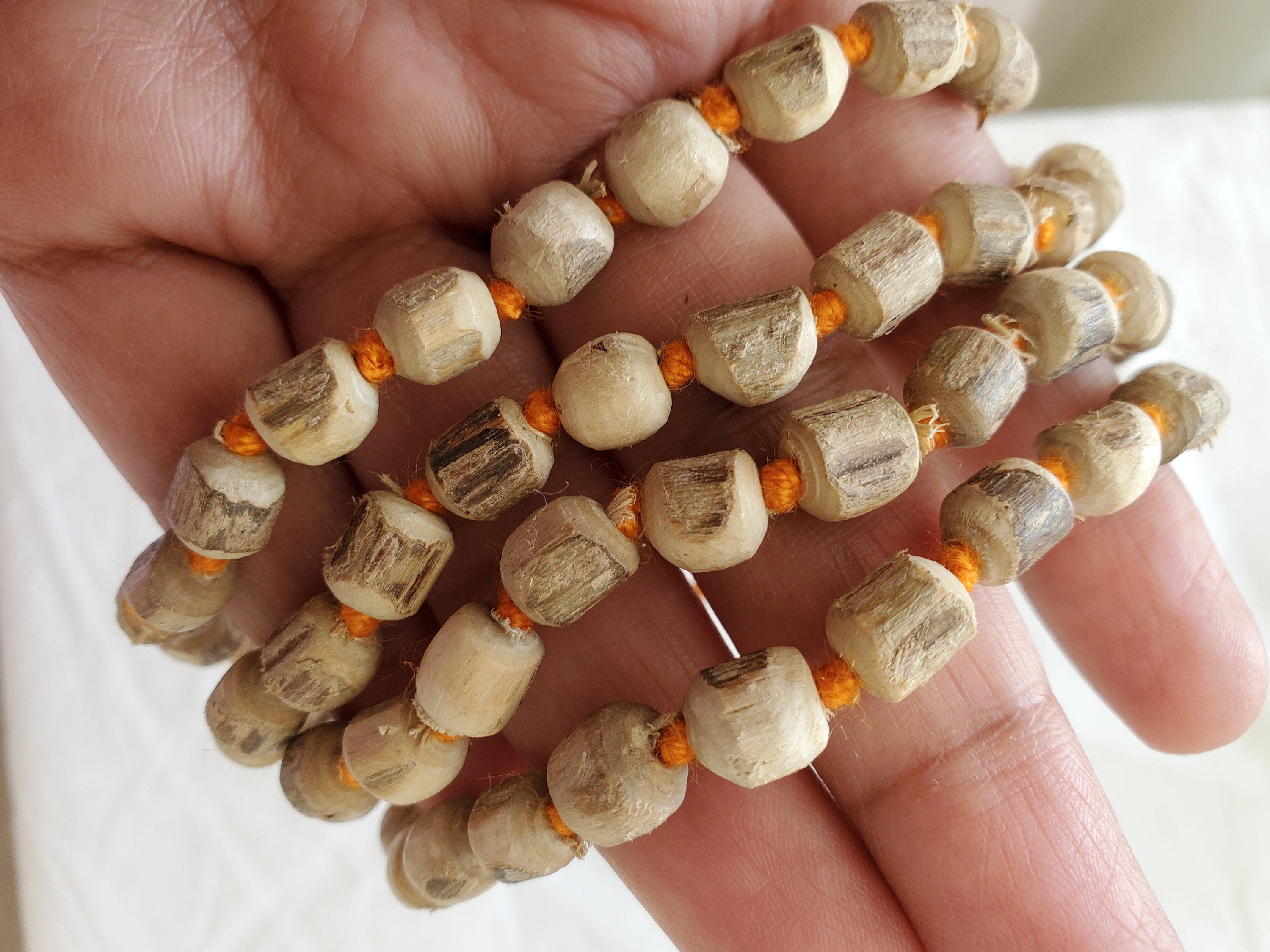 108 Tulsi Beads strand - Natural Tulsi wood mala beads light weight from Nepal- 1 strand knotted -mala making supplies nepalbeadshop -ML048K