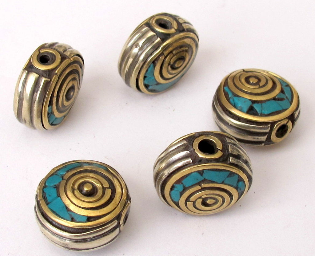 Brass Oval disc shape nepal beads - 2 beads - BD070