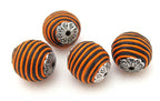Orange brown stripes capped beads - 2 beads - BD195