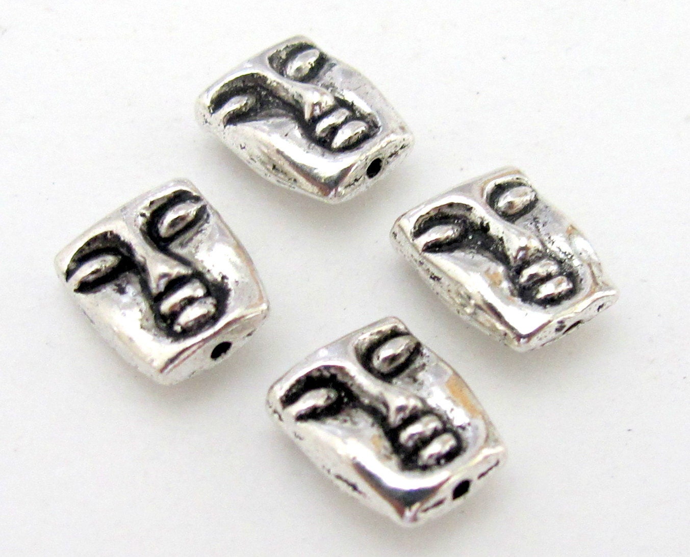 Tribal design metal beads dual sided - 4 bead set - 12 mm - BD667