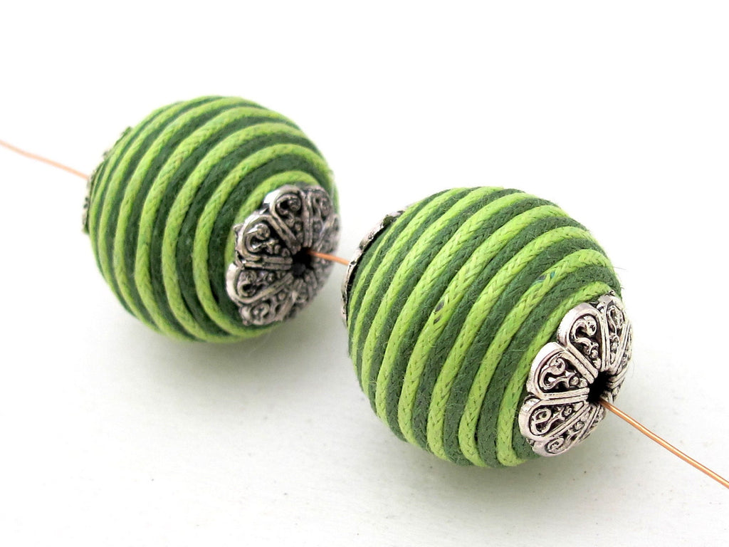 Lime green capped beads - 2 beads set - BD196