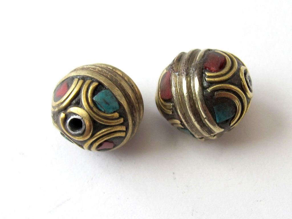 Nepal oval shape brass beads - 2 beads-BD050