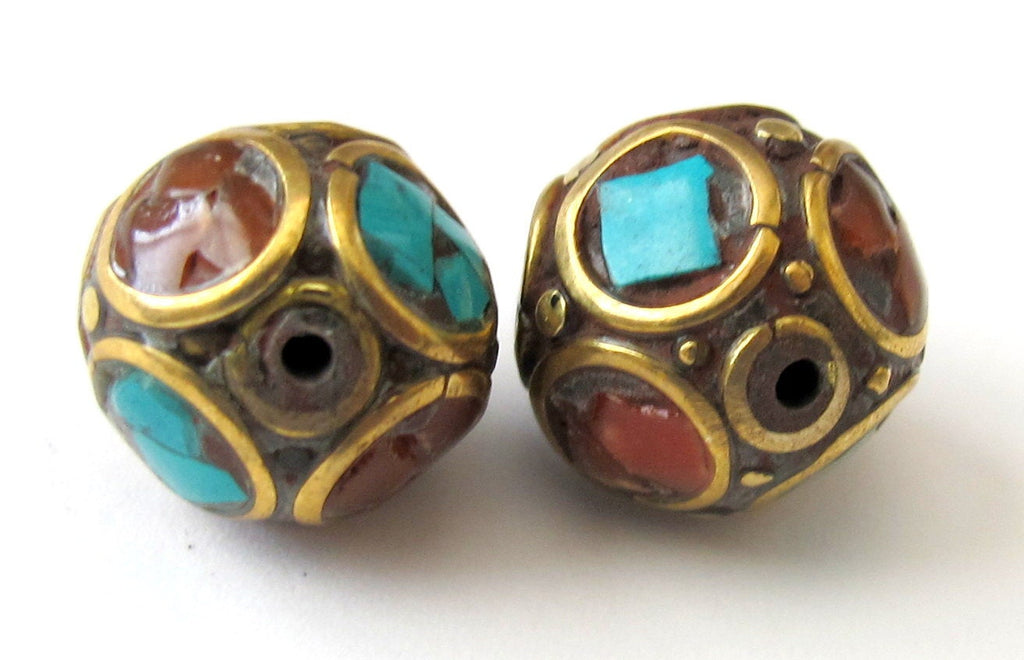 Nepalese oval brass beads - 1 bead - BD053