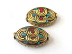 1 Bead - Tibetan nepal brass beads with turquoise coral inlay-BD060