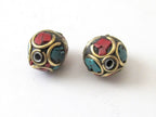 Nepal beads- brass with turquoise inlay - 1 bead - BD063