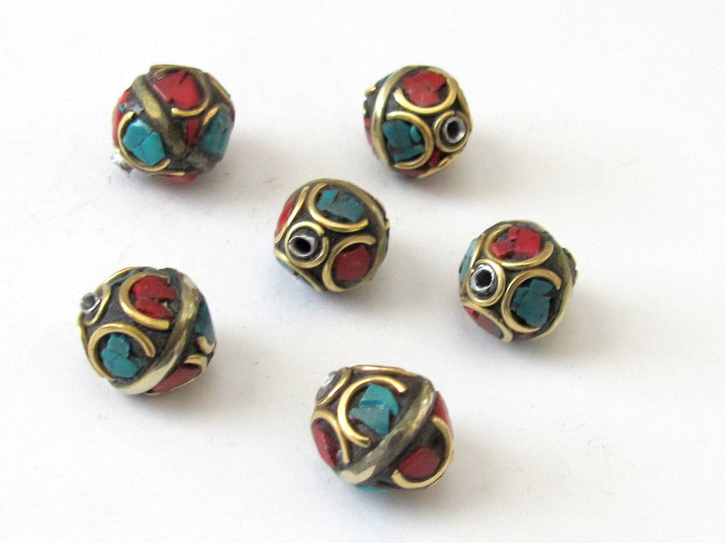 Nepal beads- brass with turquoise inlay - 1 bead - BD063
