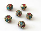 Nepal beads- brass with turquoise inlay - 1 bead - BD063