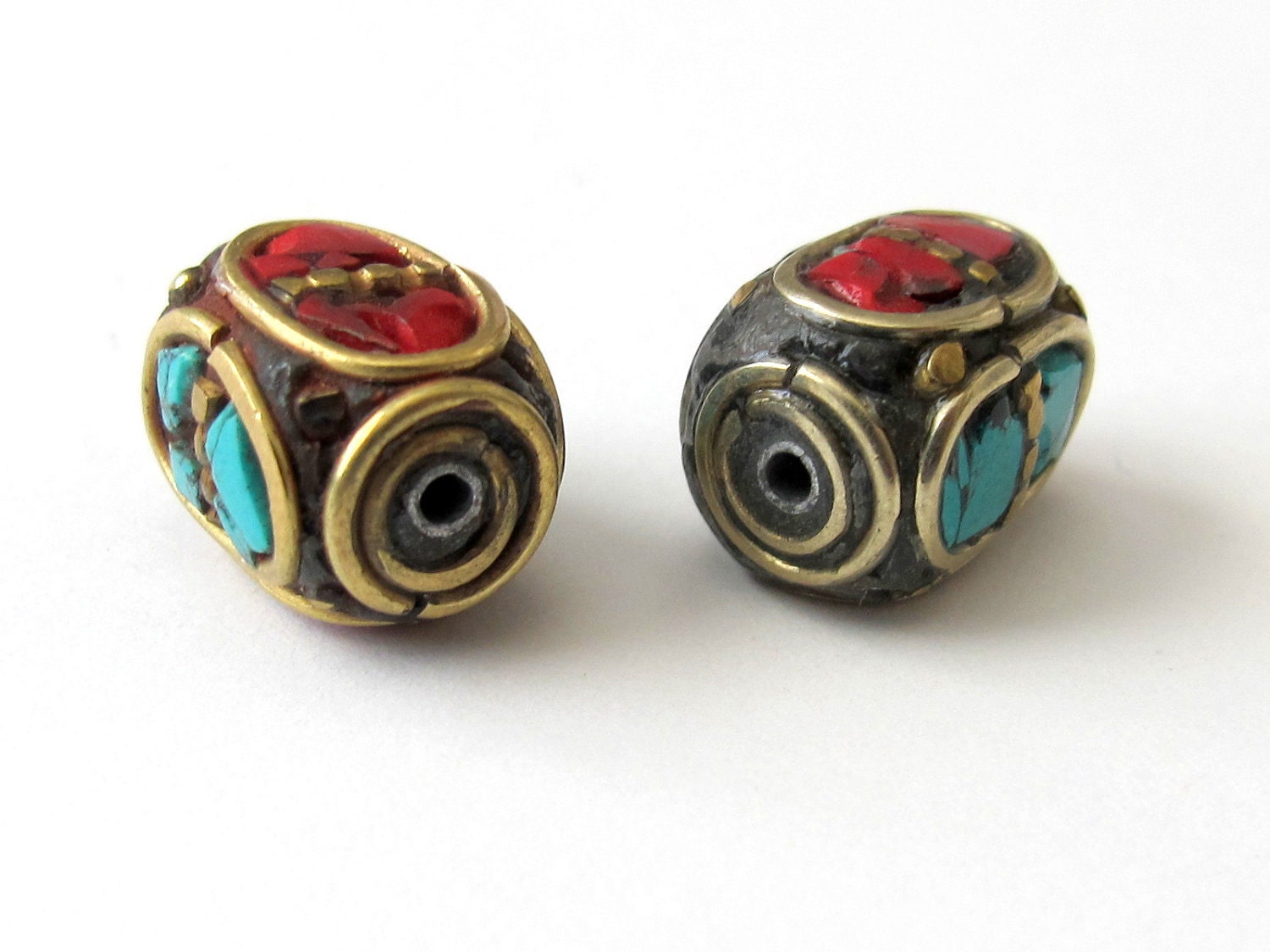 Nepal cuboid brass Beads - 2 beads-BD049