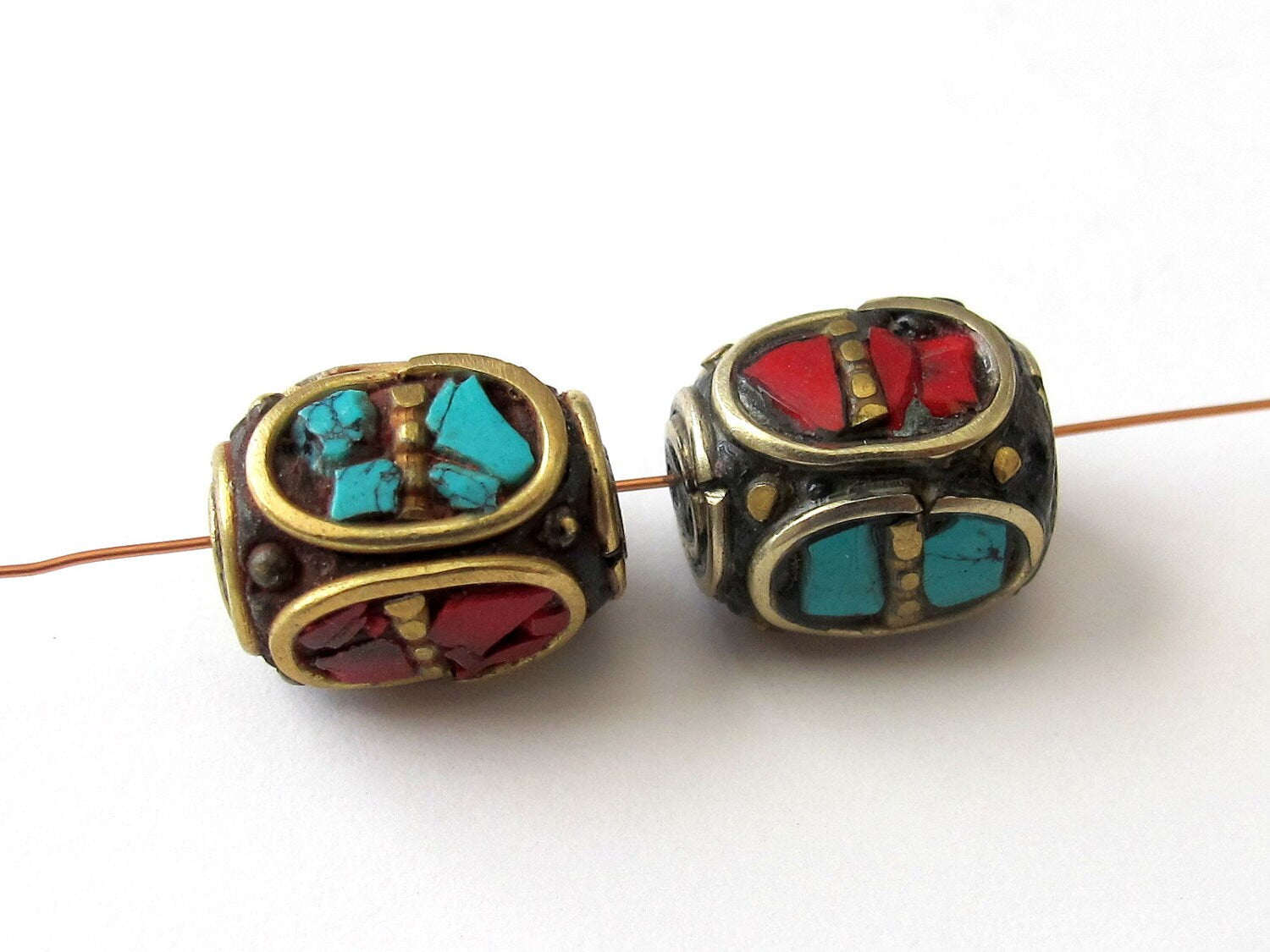 Nepal cuboid brass Beads - 2 beads-BD049