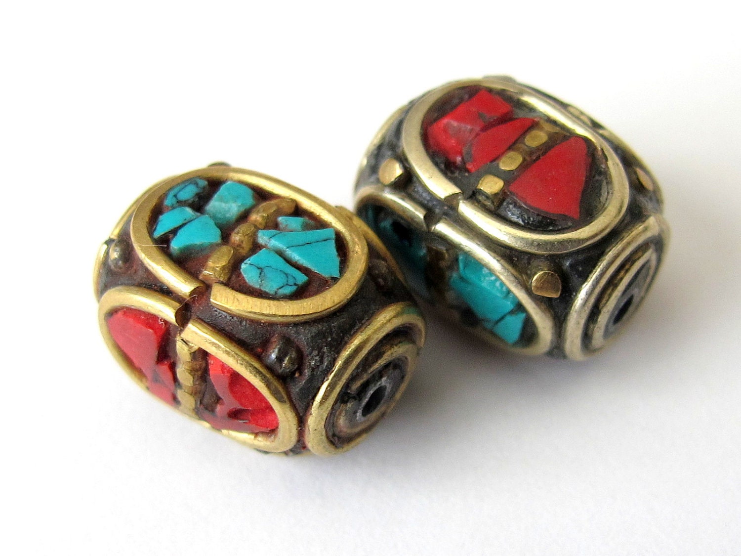 Nepal cuboid brass Beads - 2 beads-BD049