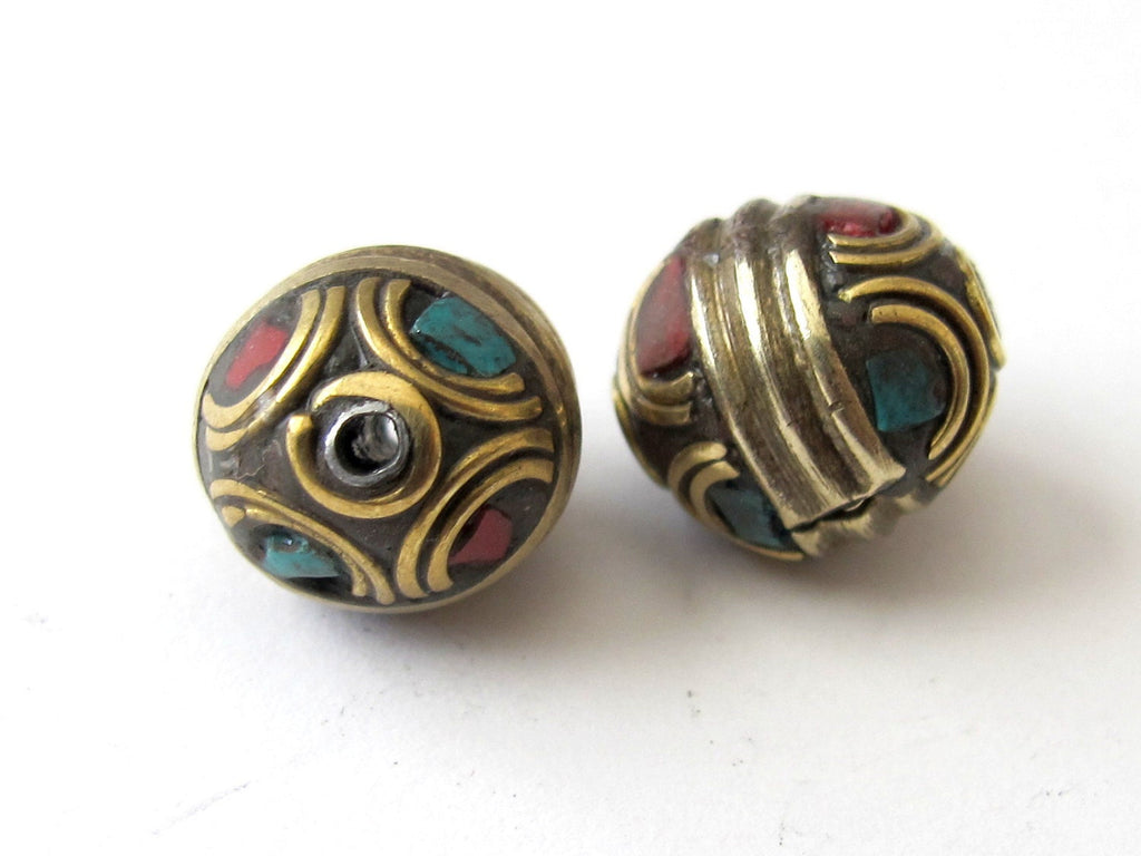 Nepal oval shape brass beads - 2 beads-BD050