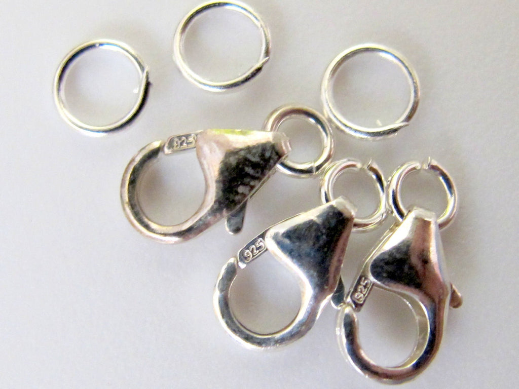 Sterling silver stamped small size lobster clasp - set of 3 clasps - BD220