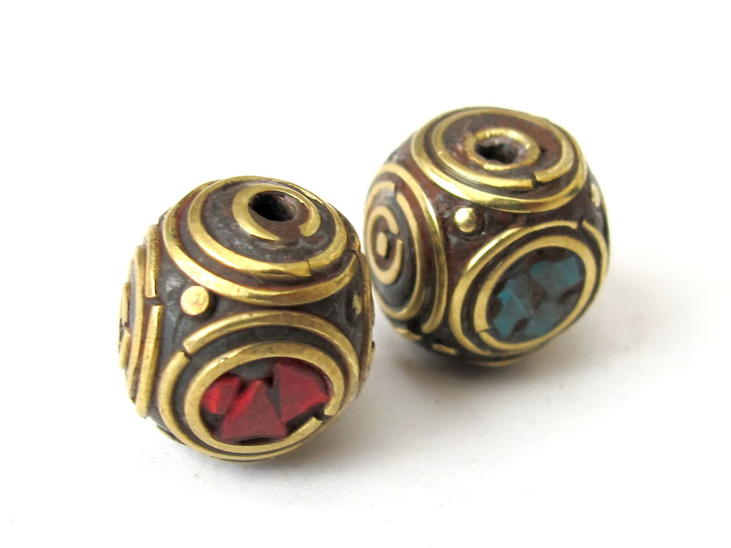 2 pieces - Beautiful cuboid Concentric circles design nepal Brass Beads - BD068