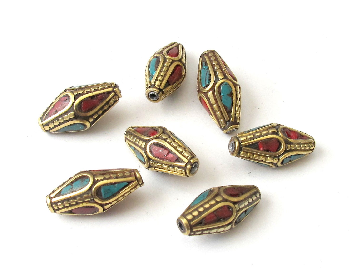 2 beads - Nepal beads ethnic nepalese Tibetan bicone shape focal Nepal Beads - BD074