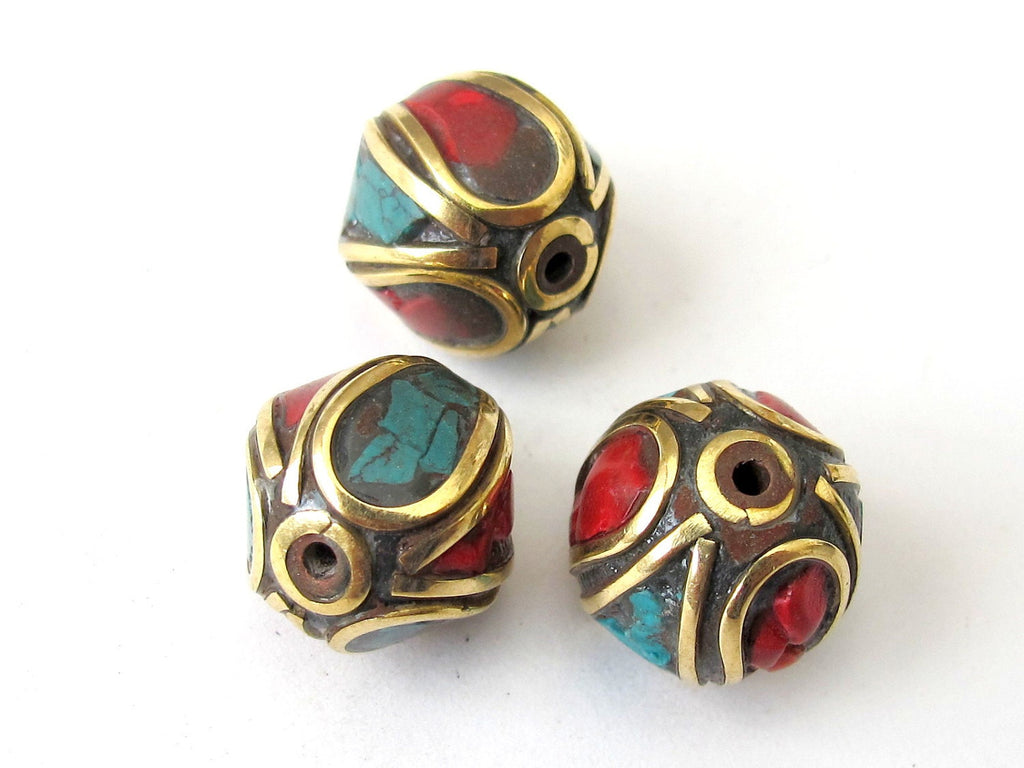 Nepalese unique shaped brass beads - 2 beads - BD075