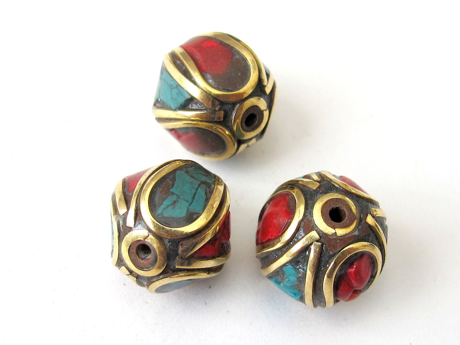 Nepalese unique shaped brass beads - 2 beads - BD075