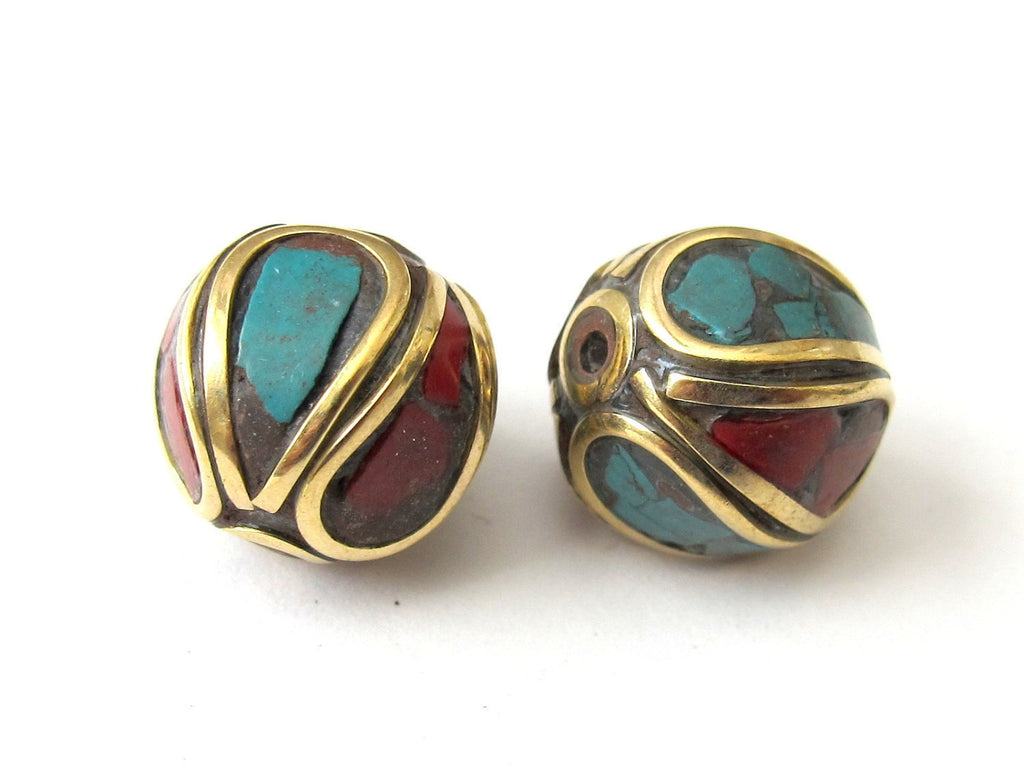 Nepalese unique shaped brass beads - 2 beads - BD075