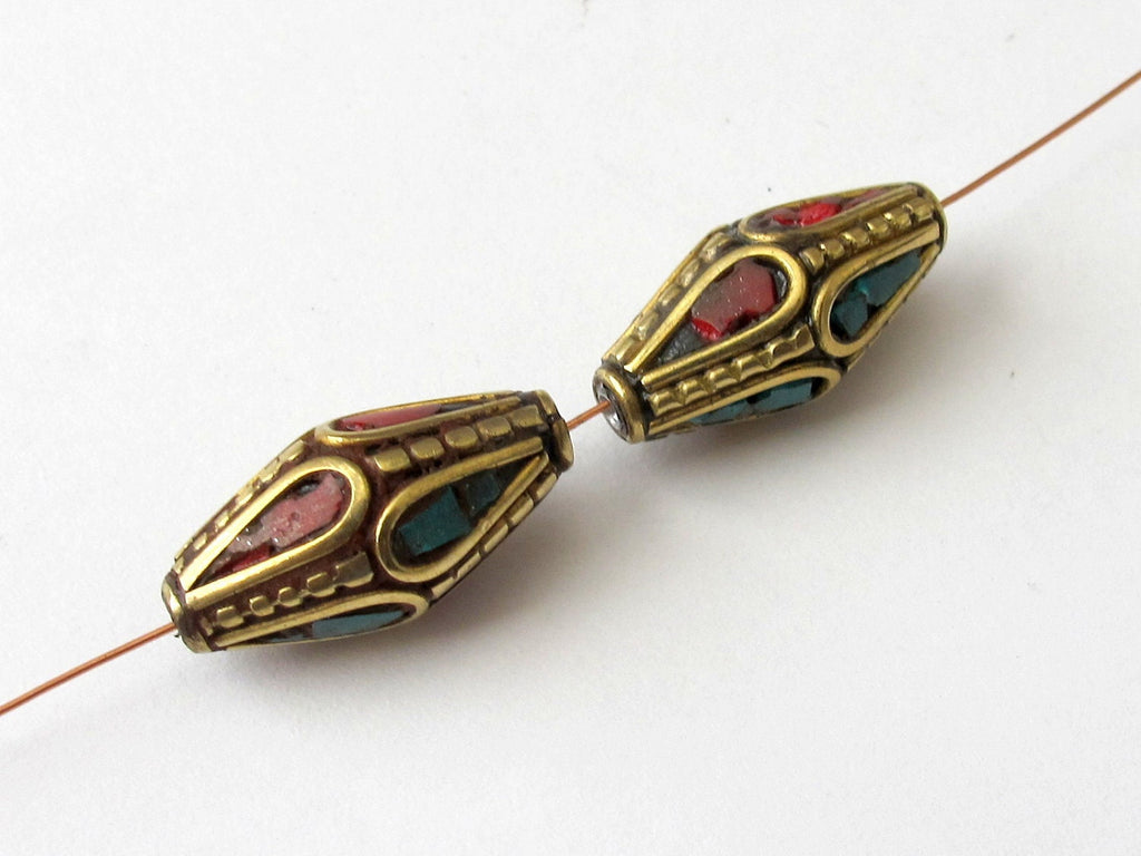 2 beads - Nepal beads ethnic nepalese Tibetan bicone shape focal Nepal Beads - BD074
