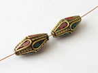 2 beads - Nepal beads ethnic nepalese Tibetan bicone shape focal Nepal Beads - BD074