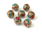 Nepalese unique shaped brass beads - 2 beads - BD075