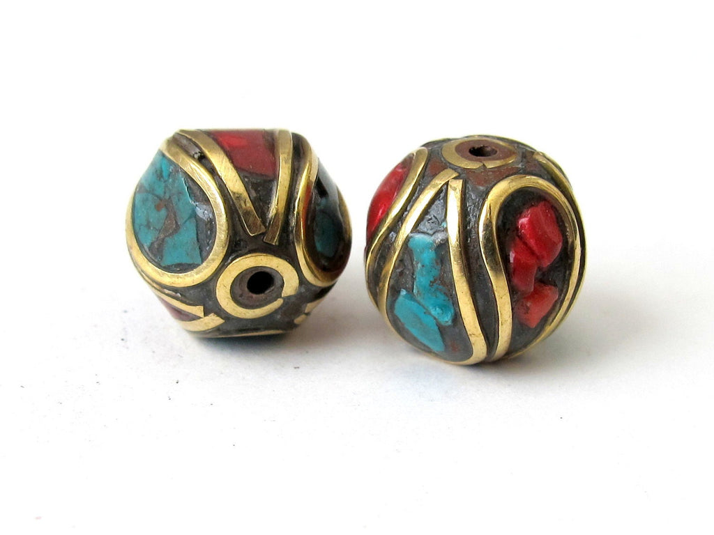 Nepalese unique shaped brass beads - 2 beads - BD075