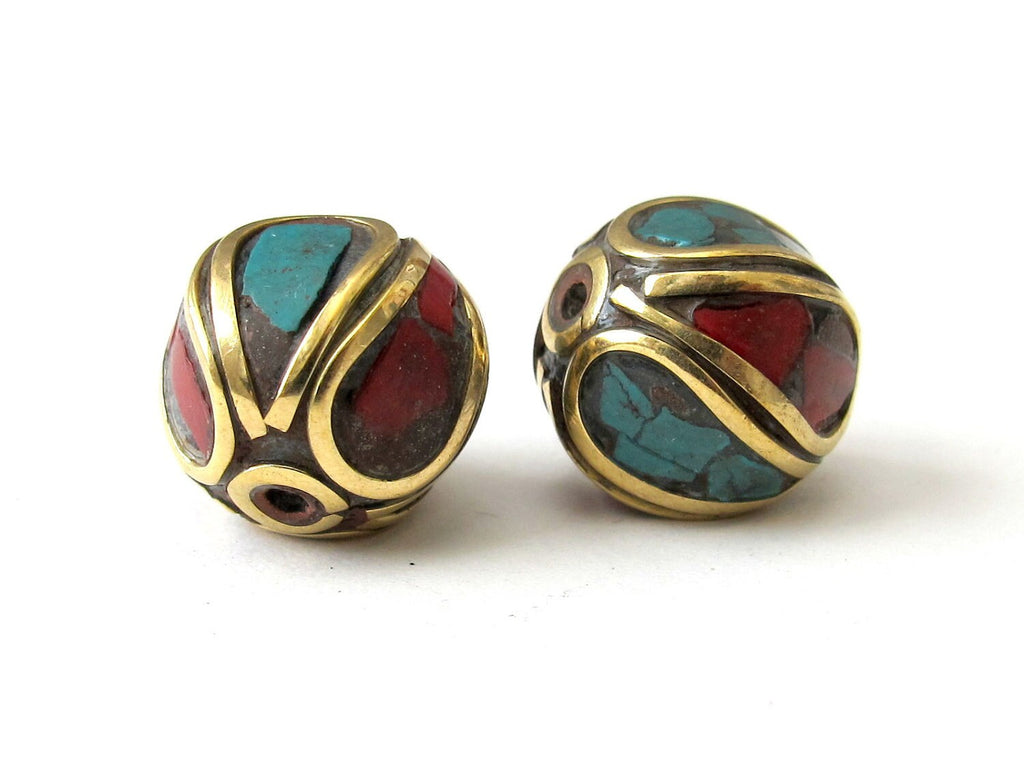 Nepalese unique shaped brass beads - 2 beads - BD075