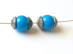 Tibetan capped blue stone bead - 2 bead - BD091