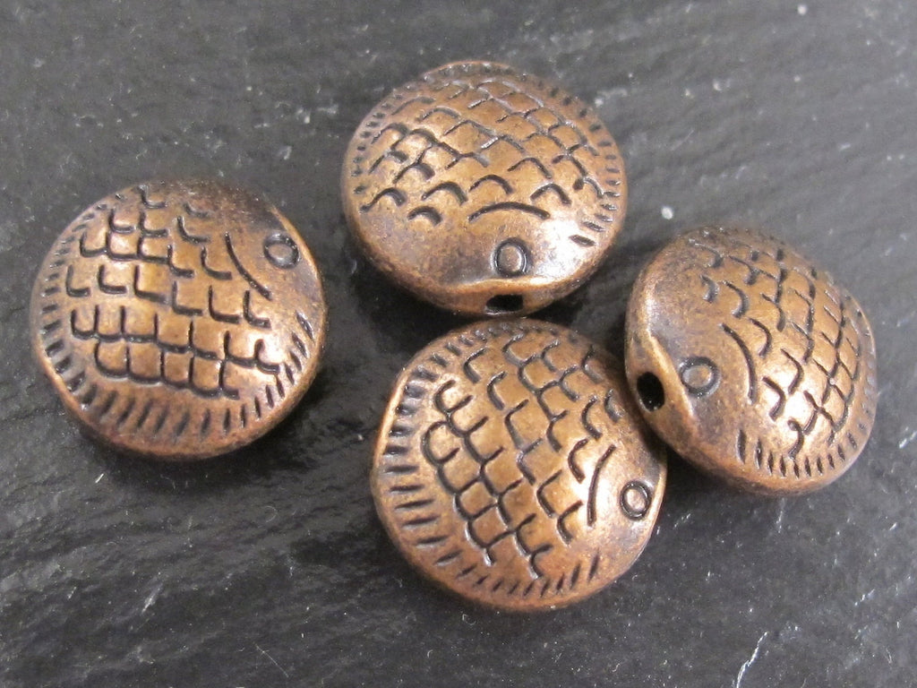 4 beads - Copper tone finish Fish Design Beads – Rustic Tibetan-Style Metal Beads for Jewelry Making- fishing theme beads - BD200