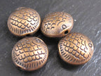 4 beads - Copper tone finish Fish Design Beads – Rustic Tibetan-Style Metal Beads for Jewelry Making- fishing theme beads - BD200