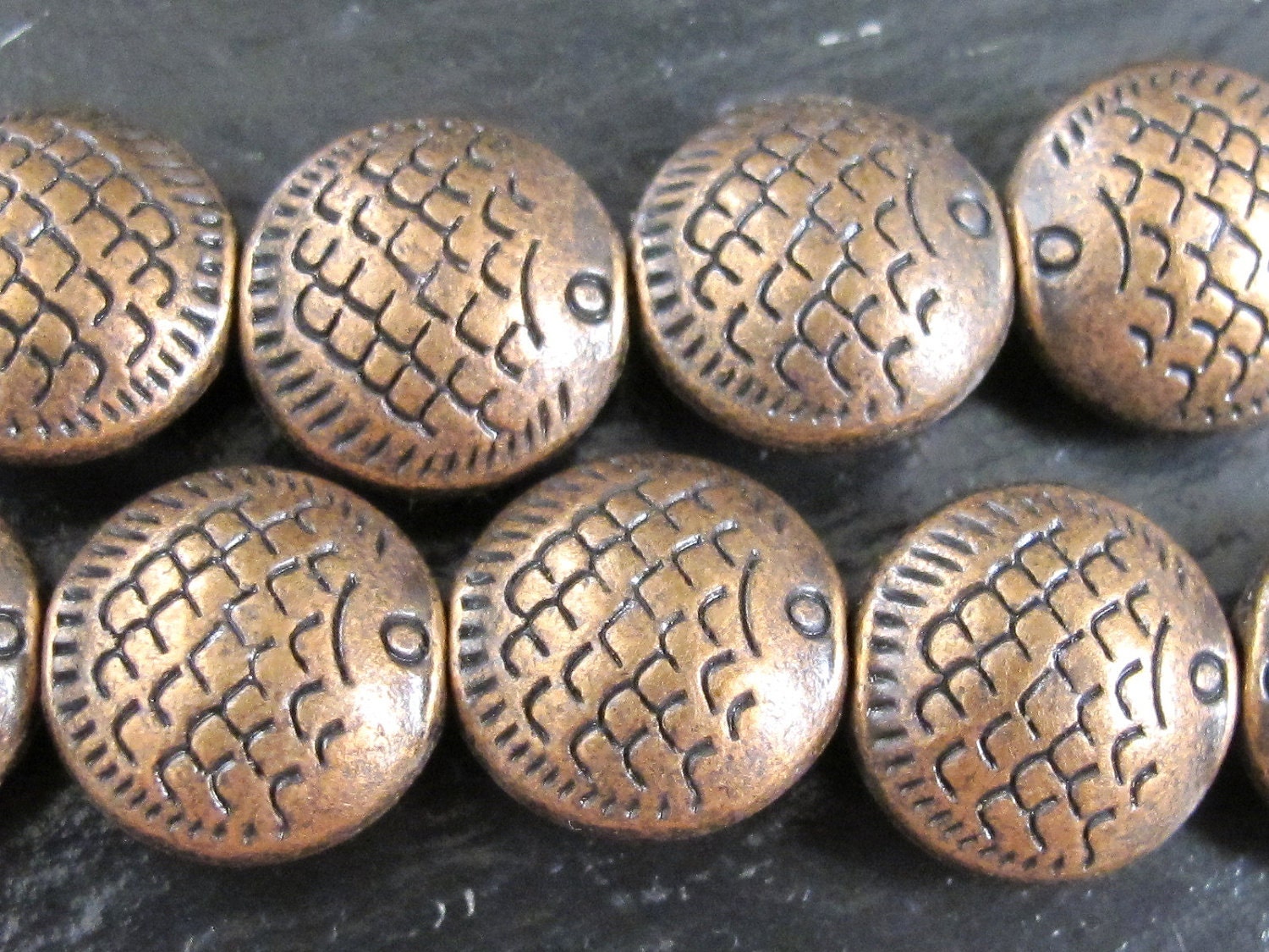 4 beads - Copper tone finish Fish Design Beads – Rustic Tibetan-Style Metal Beads for Jewelry Making- fishing theme beads - BD200